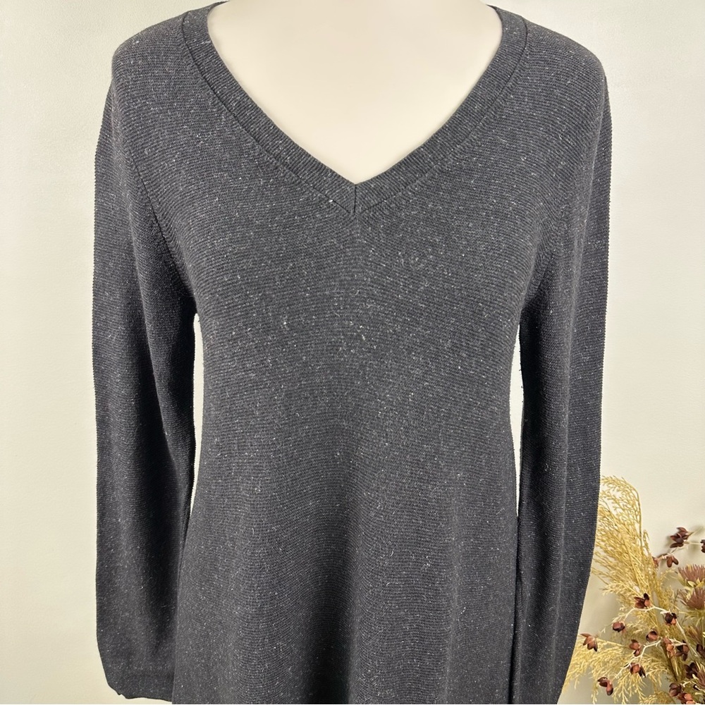 Eileen Fisher Long Sleeve Knit Dress Gray‎ V-neck Cotton Linen Blend Size S - Picture 2 of 10